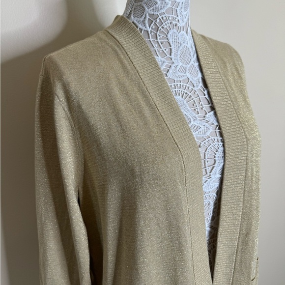 Michael Kors Metallic Gold Long Line Open Front Cardigan size X-Large - Picture 4 of 9